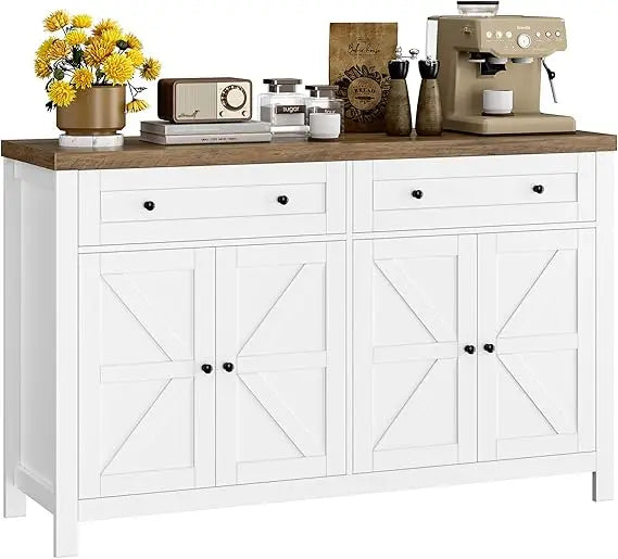 55 Inch Buffet Sideboard Cabinet Modern Farmhouse Coffee Bar Storage