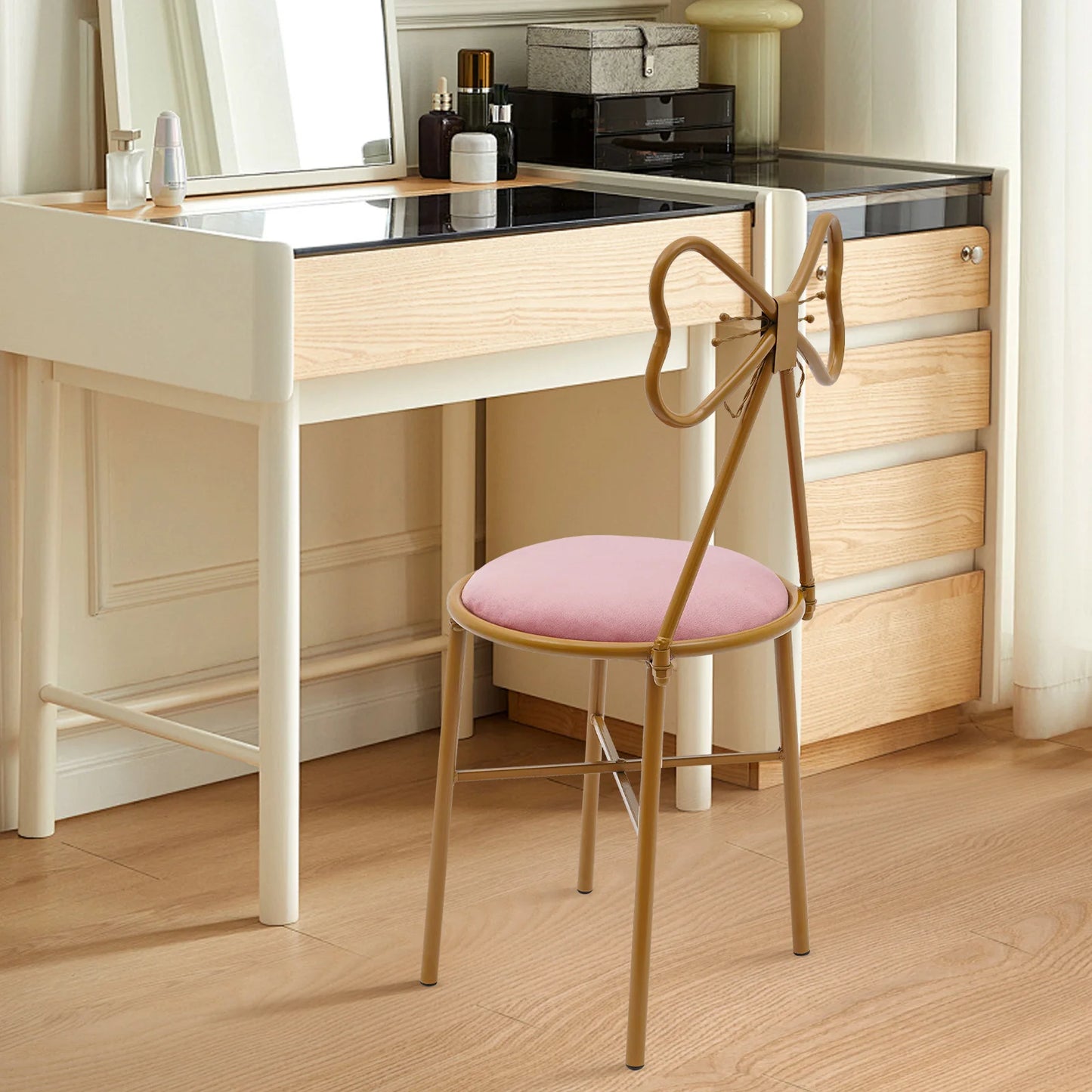 Butterfly Backrest Makeup Chair Modern Vanity Stool with Metal Frame