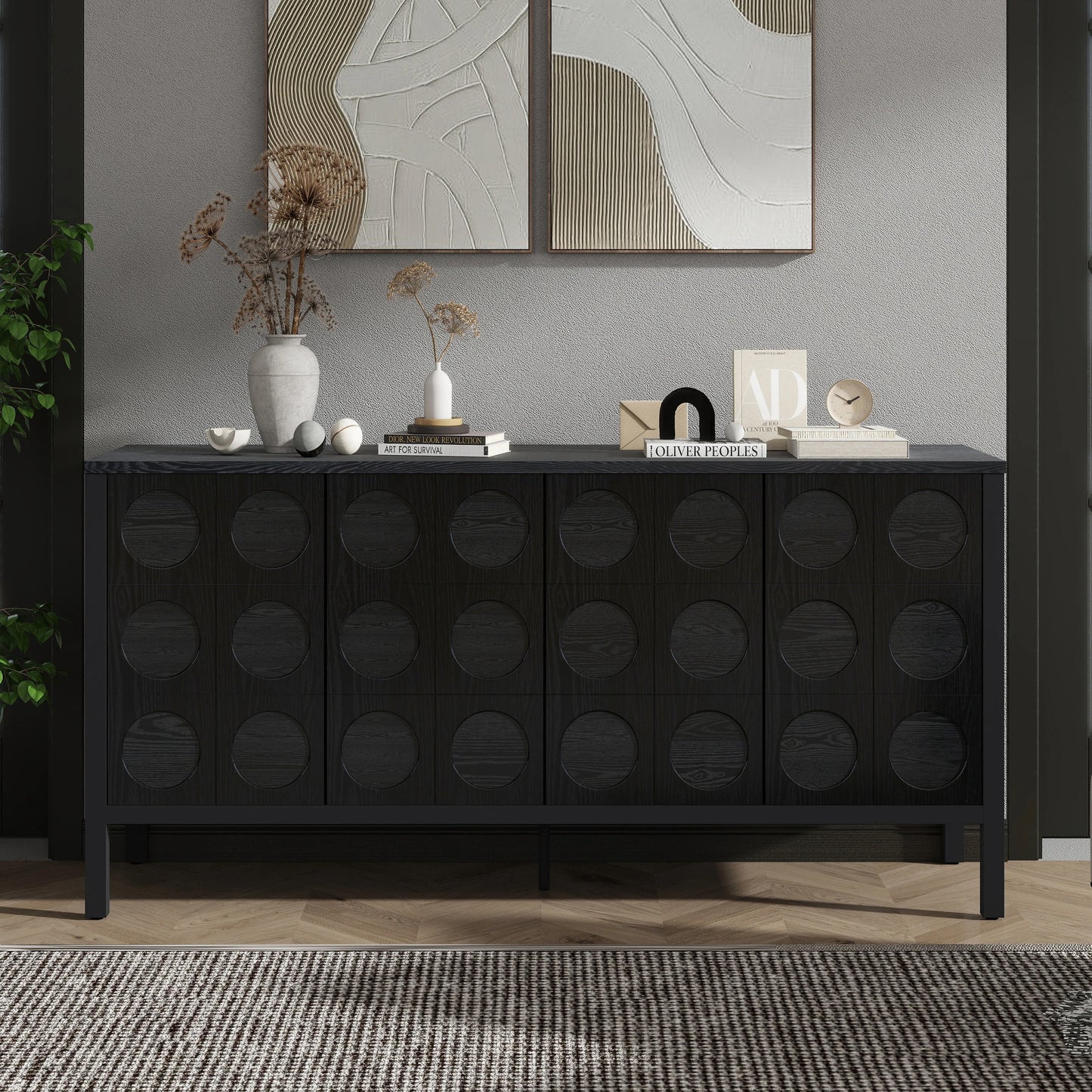 Stylish Wooden Storage Cabinet Sideboard with Geometric Circle Design