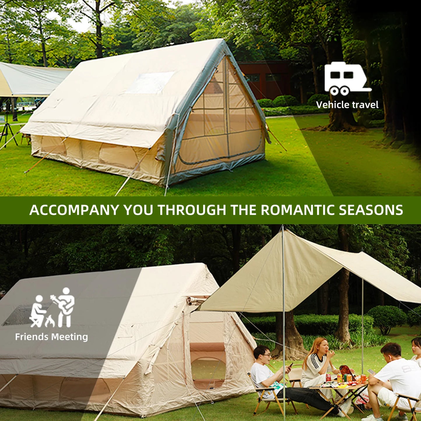 Large Inflatable Camping Tent Easy Setup Portable Tent with Hand Pump