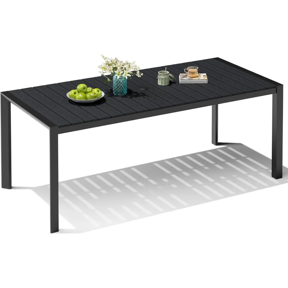 Outdoor Dining Table for 6 Rectangular Aluminum Patio Table with Umbrella Hole