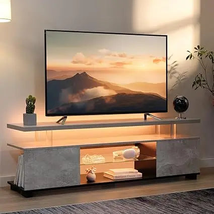 Grey LED TV Stand Modern Entertainment Center for 65 Inch TV