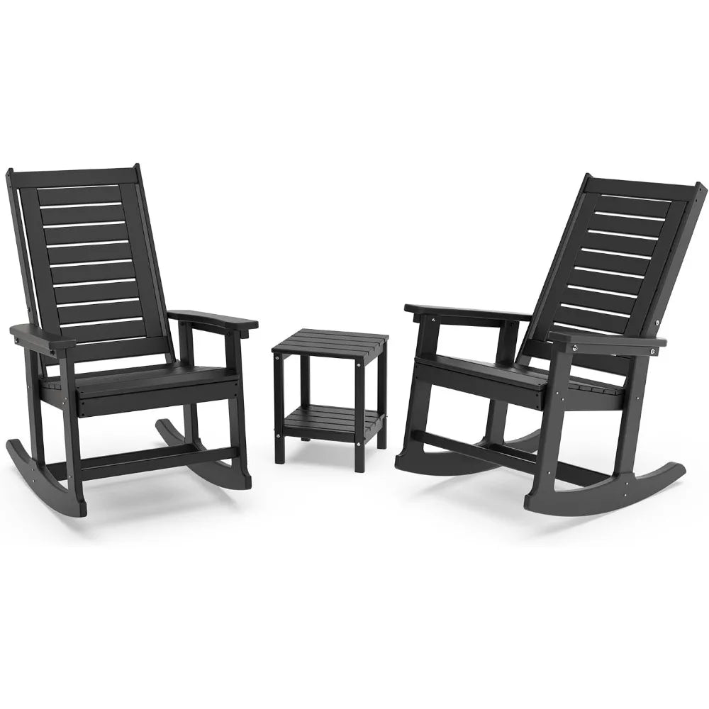 Outdoor Rocking Chair Set 3-Piece with 2 Chairs and Side Table Black