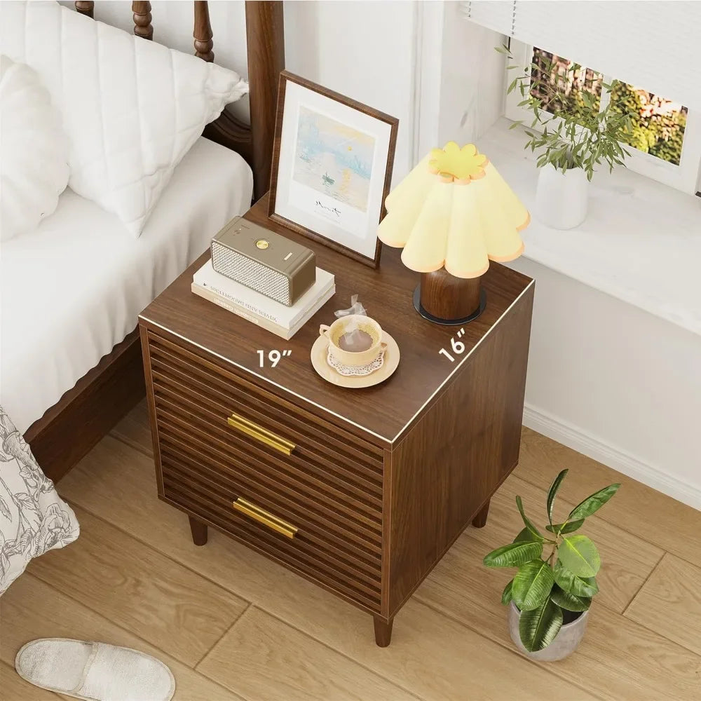 Mid Century Modern Bedside Table Nightstand with Drawers Storage