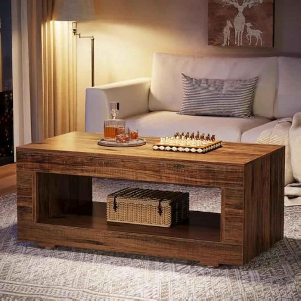 43 Inch Farmhouse Coffee Table with Storage Rustic Center Table