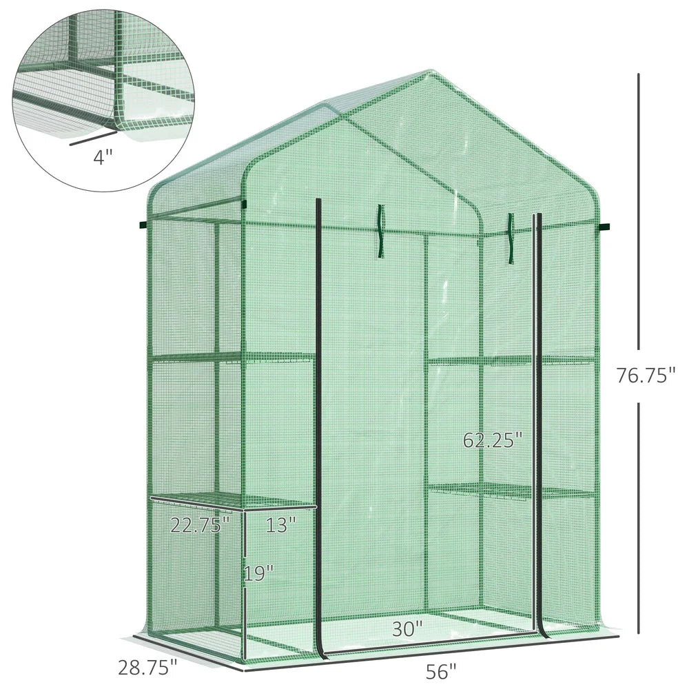 Portable Mini Walk-in Greenhouse Kit 3 Tier Shelves Outdoor Protection