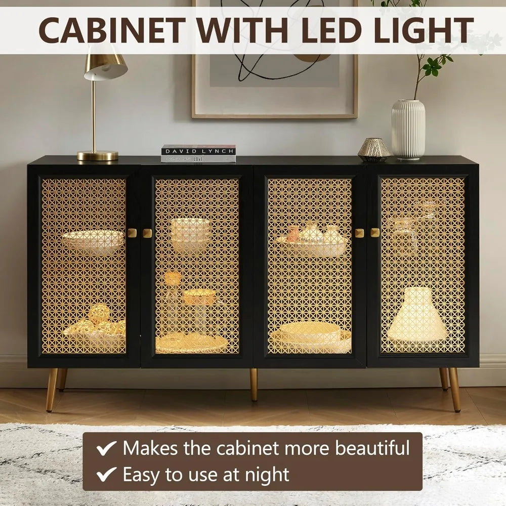 63 Inch Large Buffet Sideboard with LED Light Storage Accent Cabinet