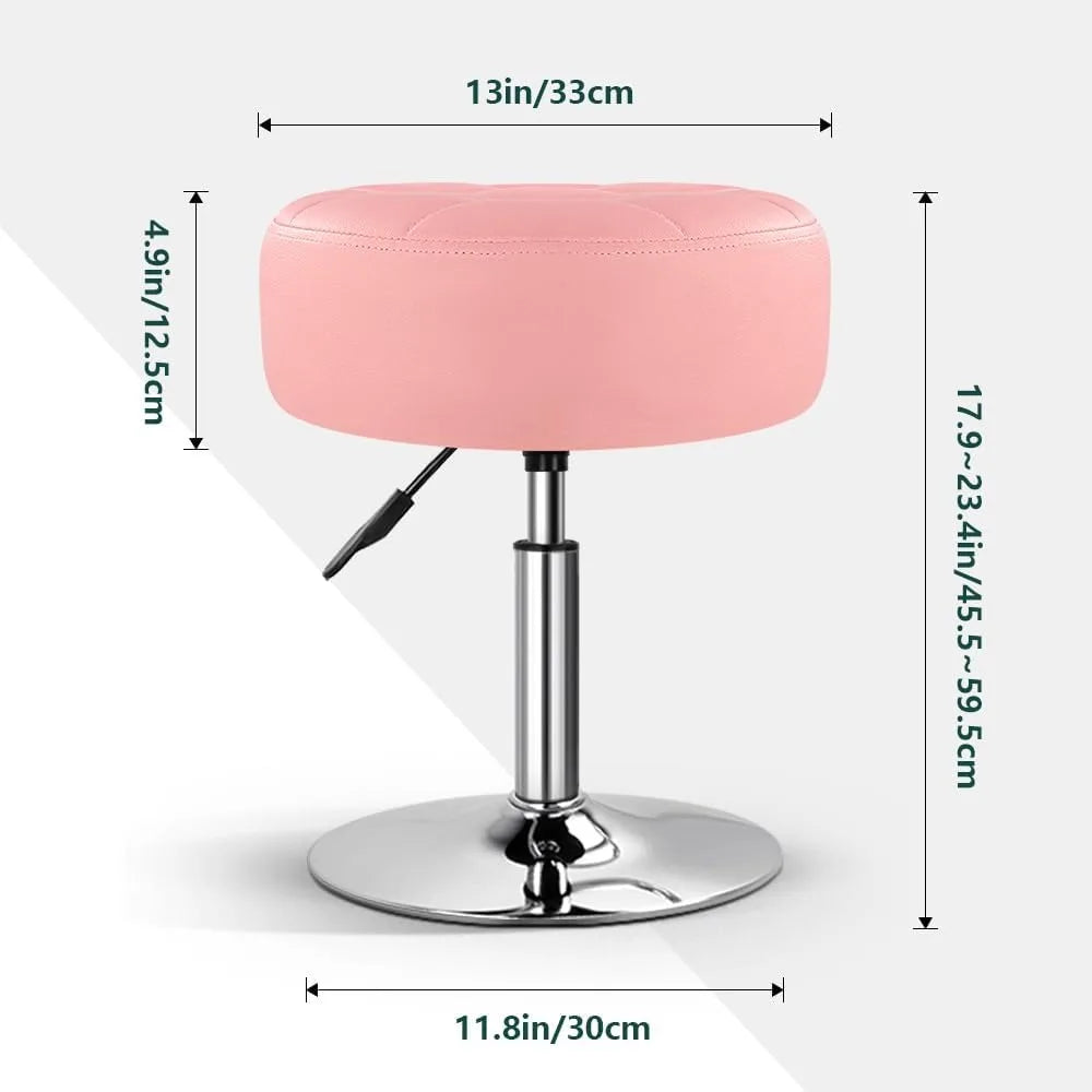 Pink Thickened Vanity Stool Round PU Leather Swivel Adjustable Makeup Chair