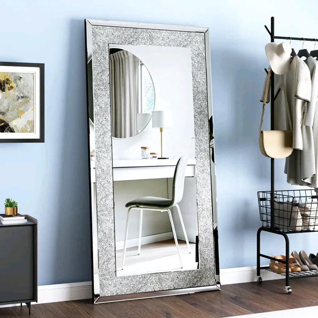 Ljustra Large Sparkly Crystal Frameless Wall Mounted Vanity Mirror