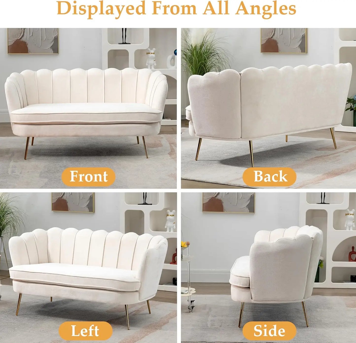 Ljustra Small Modern Chenille Loveseat Sofa with Gold Legs 2-Seater