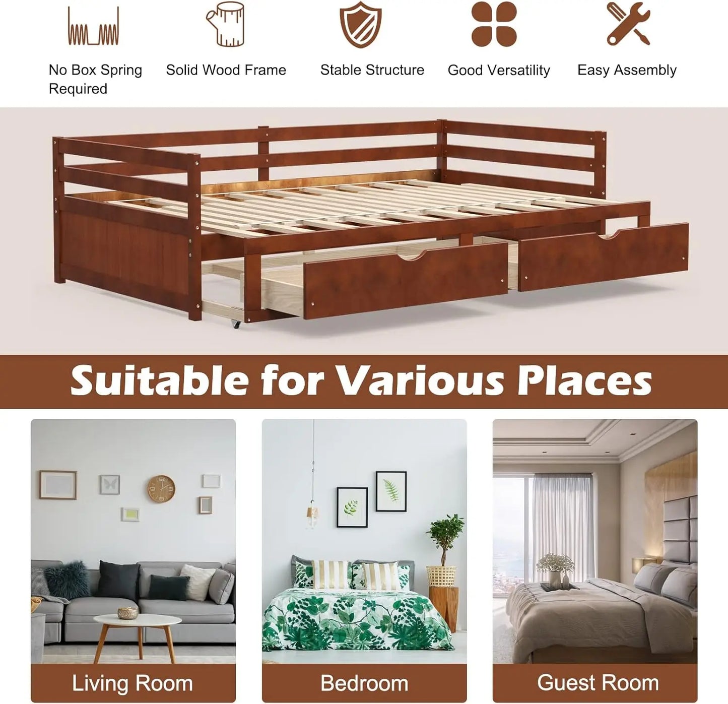 Twin to King Daybed with Trundle and Storage Drawers Modern Sofa Bed