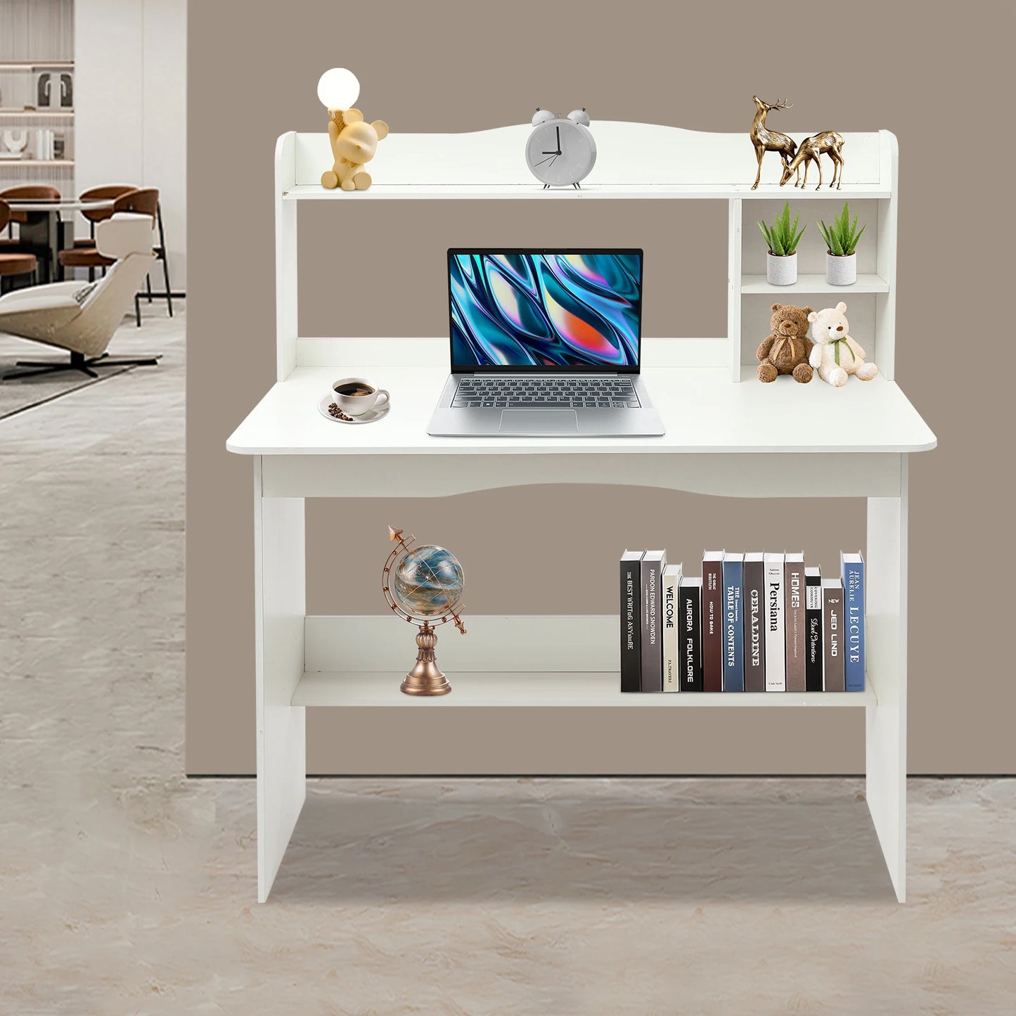 Modern Home Office Desk with Bookshelf Compact Study Desk for Small Spaces