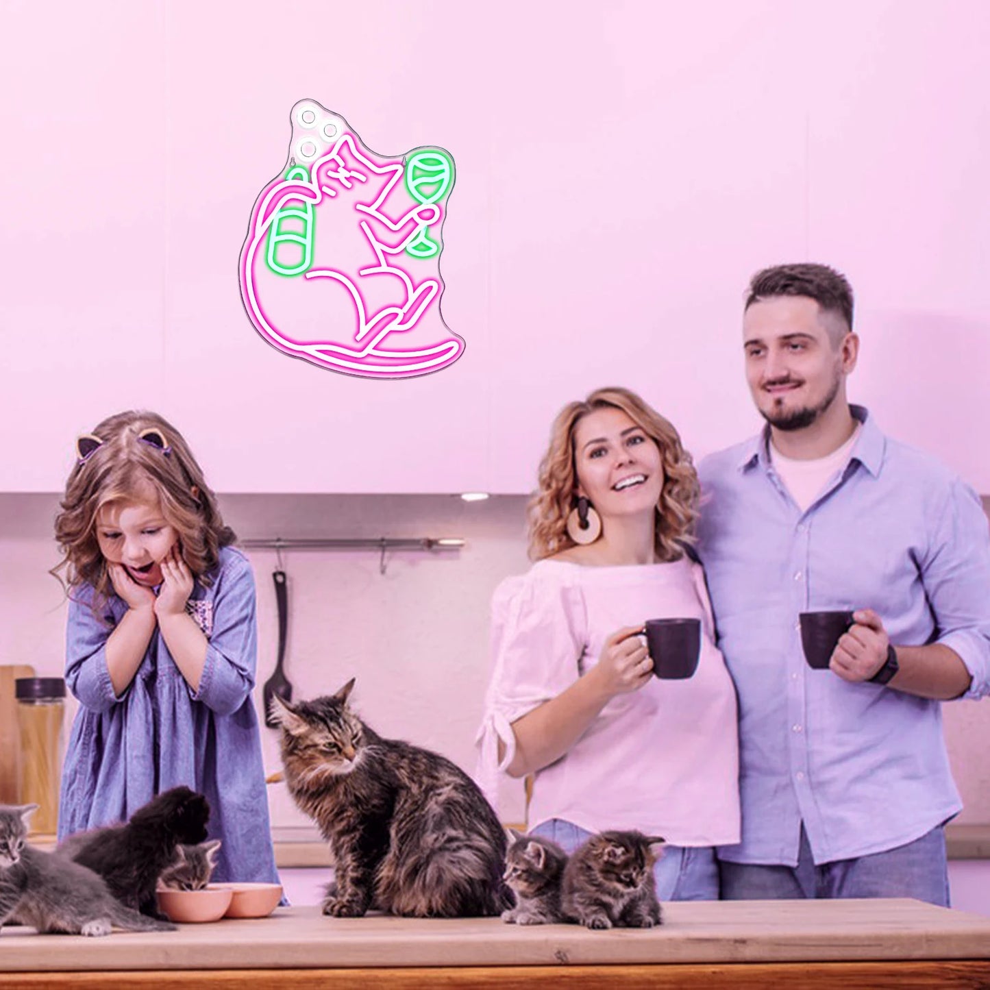 Dimmable Drinking Cat Neon Sign Wall Art Decor LED Birthday Gift