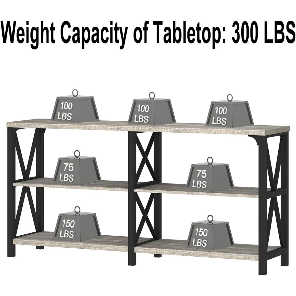 Long Entryway Console Table Industrial Wood Metal 3 Tier Storage Shelf