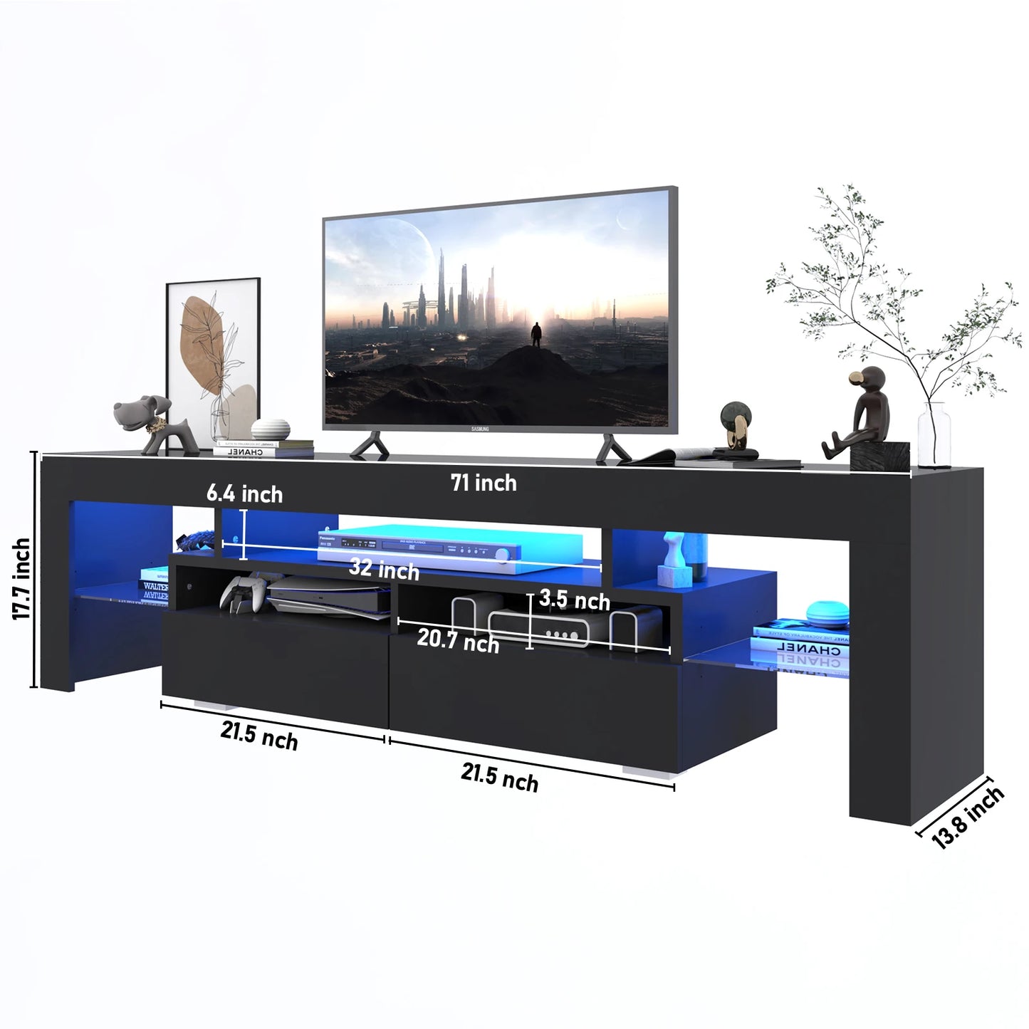 LED TV Stand Modern High Gloss Storage Cabinet with RGB Lighting
