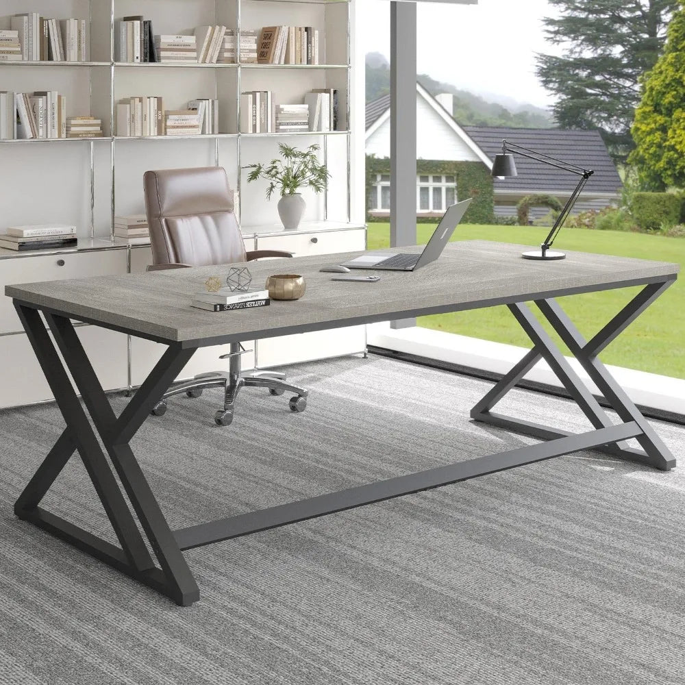 Modern Long Office Desk Large Wood Metal Computer Industrial Workstation