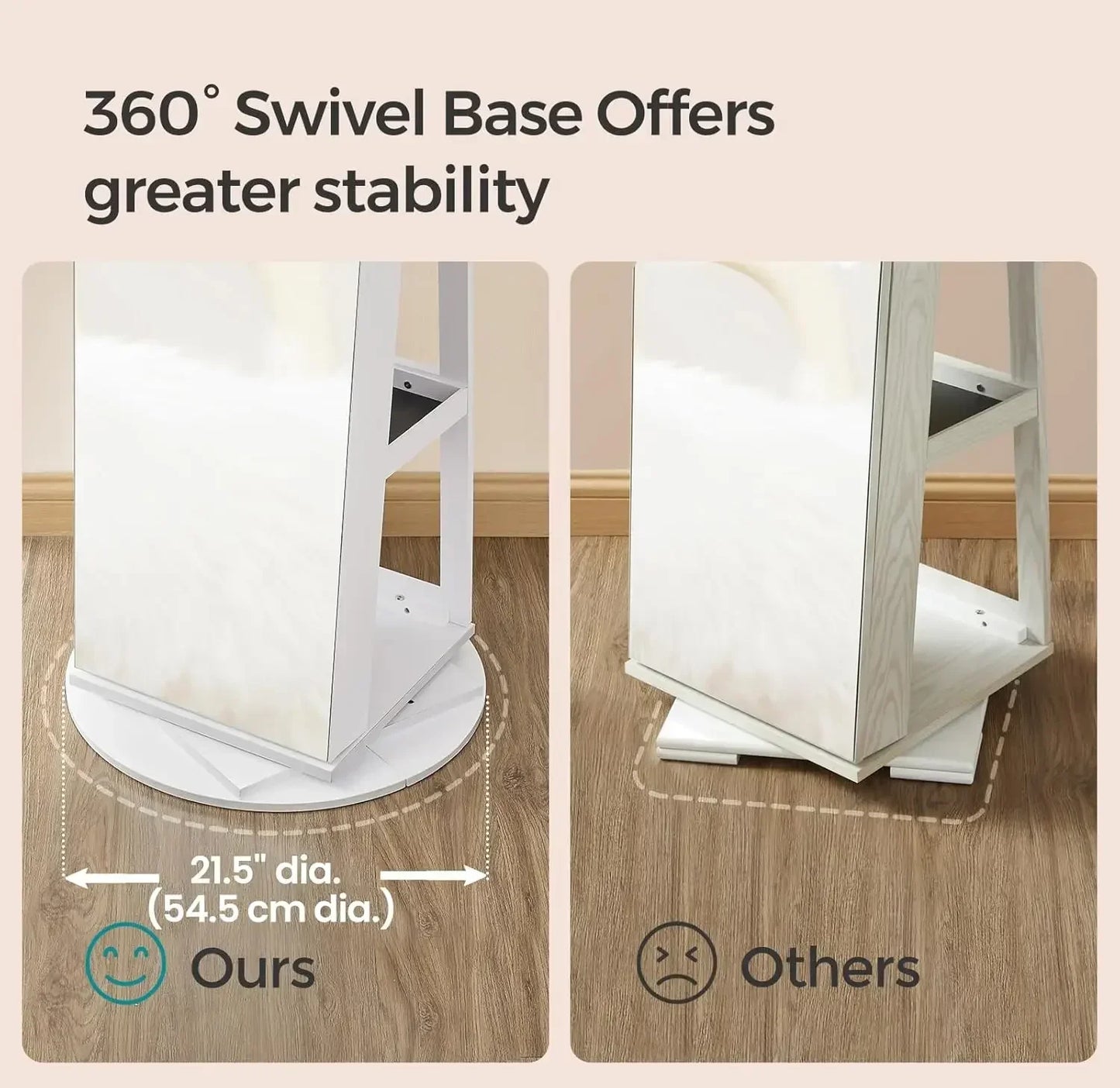 Ljustra 6 LED Lockable Mirror Jewelry Cabinet 360° Swivel Organizer Armoire