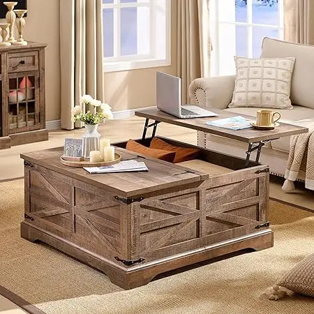 Farmhouse Lift Top Coffee Table with Hidden Storage Rustic Design