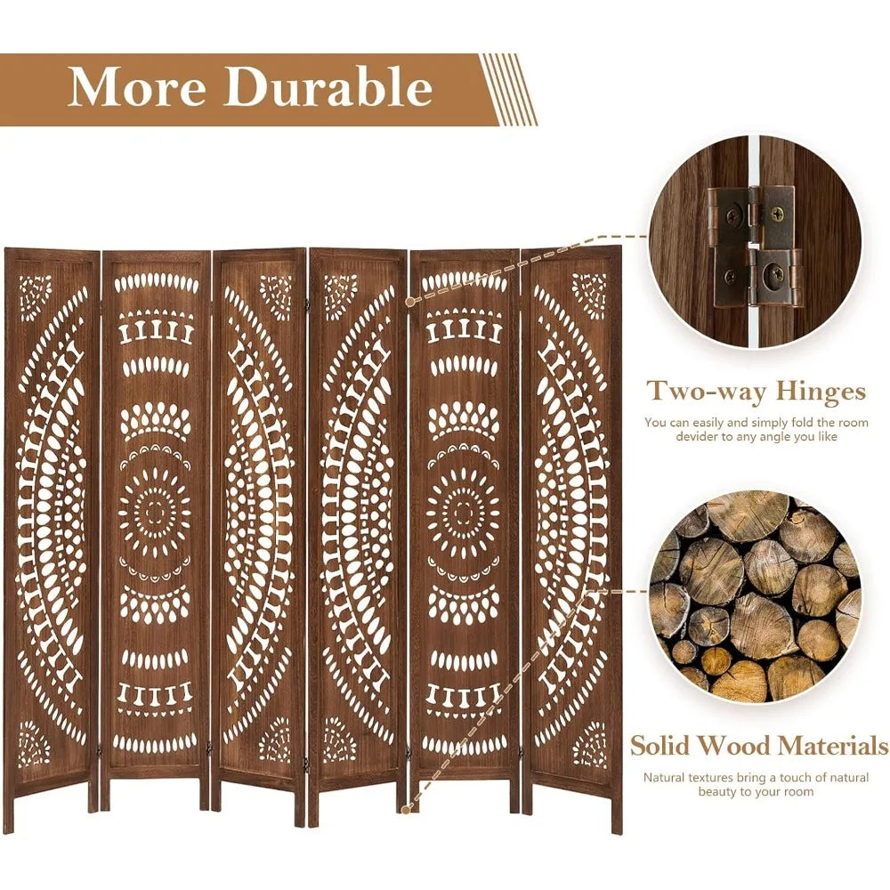 Boho 6 Panel Room Divider Folding Privacy Screen Modern Partition