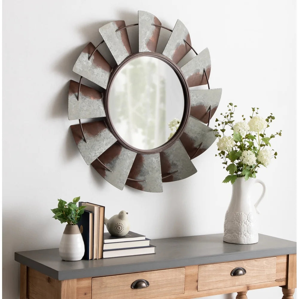 Extra Large Rustic Farmhouse Distressed Metal Wall Mirror 32 Inch