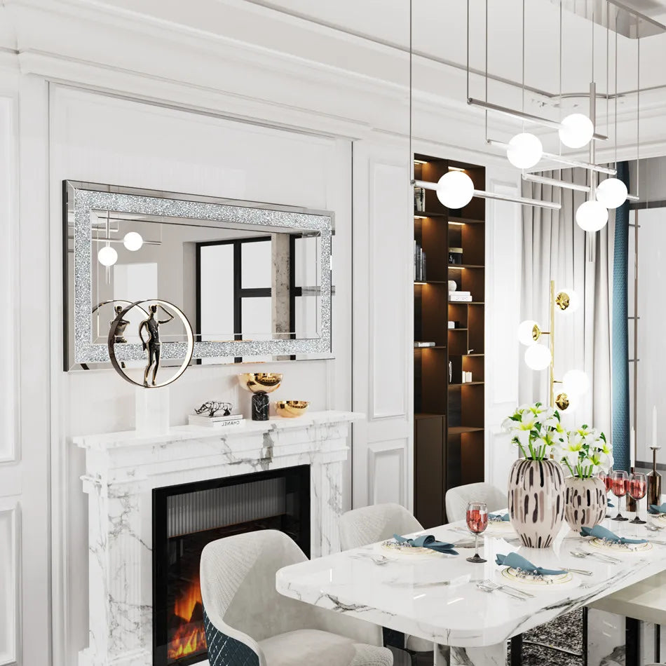 Ljustra Large Sparkly Crystal Frameless Wall Mounted Vanity Mirror