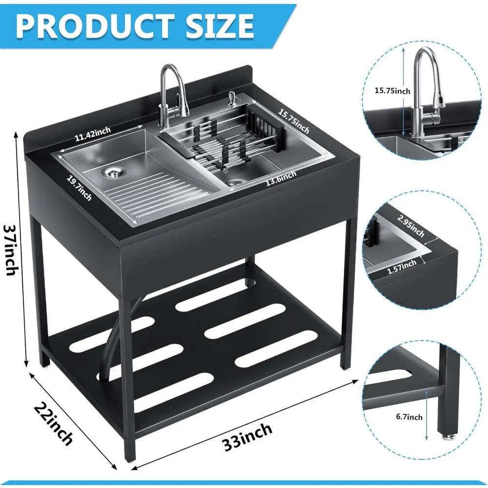 40 Inch Stainless Steel Utility Sink Commercial Kitchen Sink with Faucet