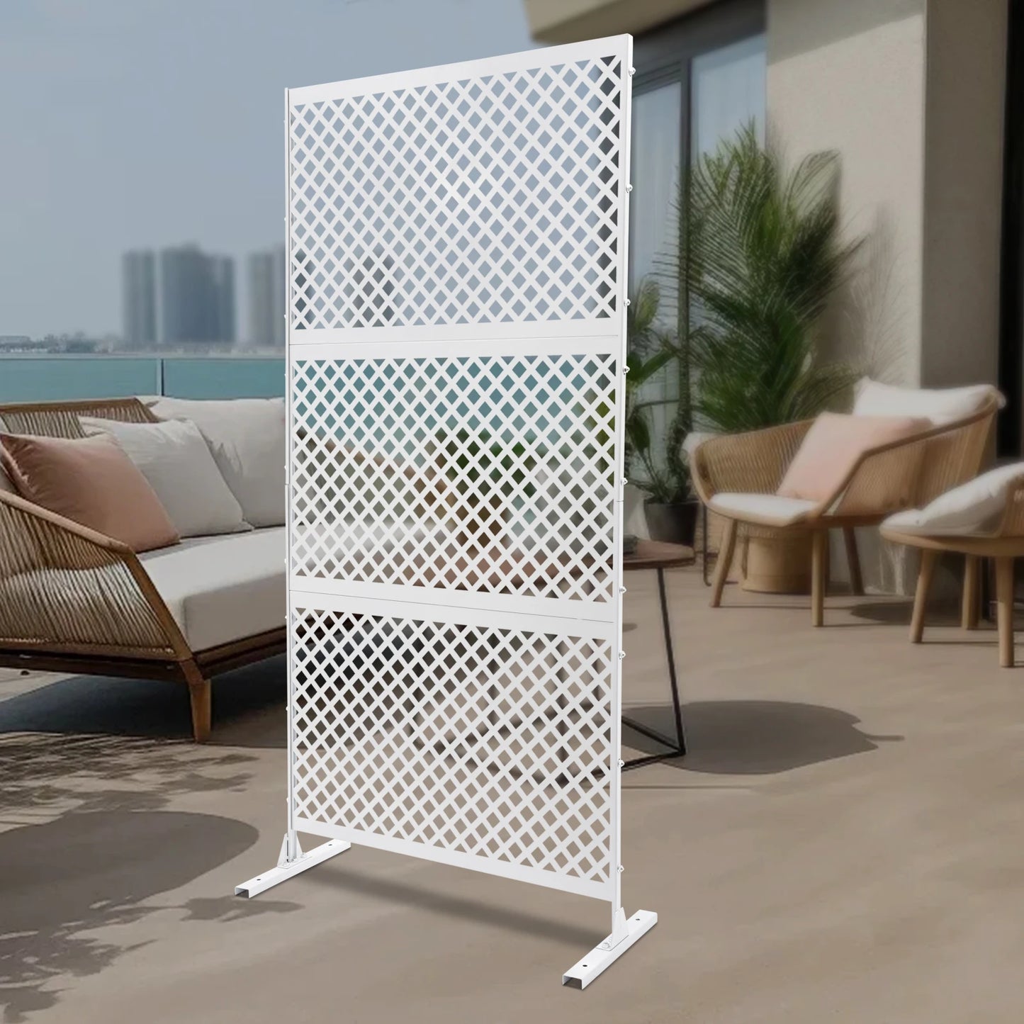 Elegant White Steel Privacy Screen Freestanding Room Divider 3 Panels