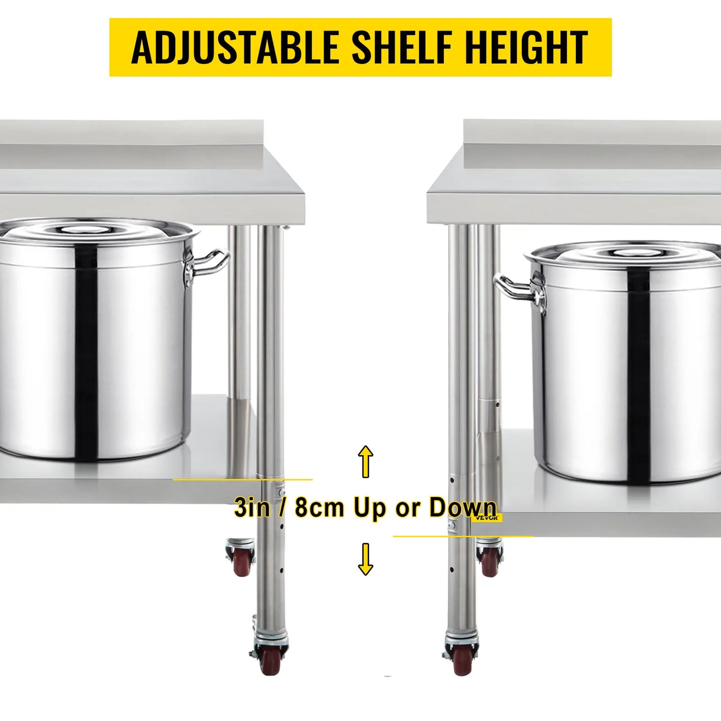 Heavy Duty Stainless Steel Kitchen Prep Table with Backsplash and Casters