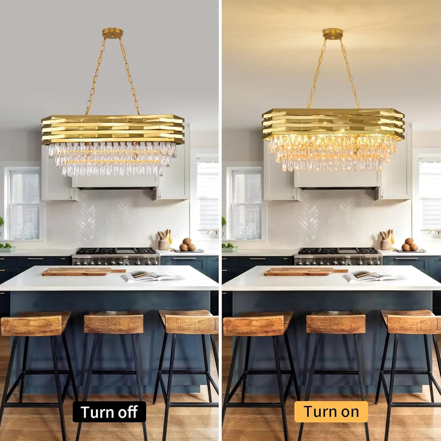 Gold Modern Crystal 8-Light Chandelier for Dining Room Living Room