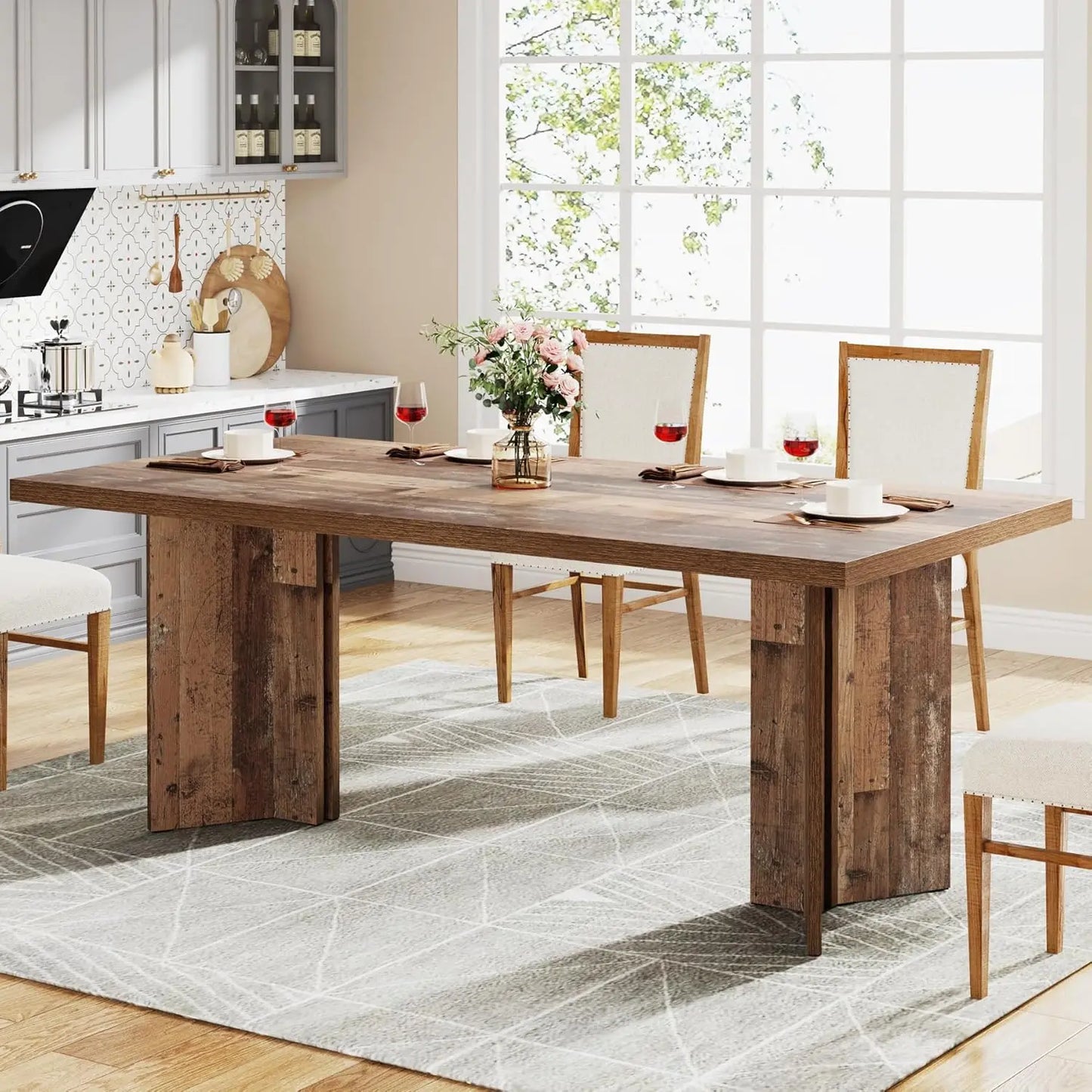 Rectangular Farmhouse Dining Table for 4-6 People Kitchen Dining Room