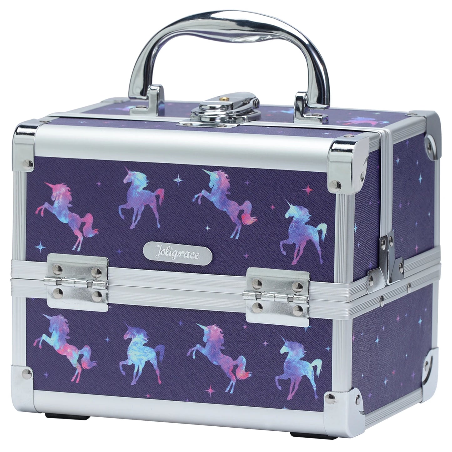 Ljustra Portable Unicorn Makeup Case with Lock Mirror and Trays Storage Box