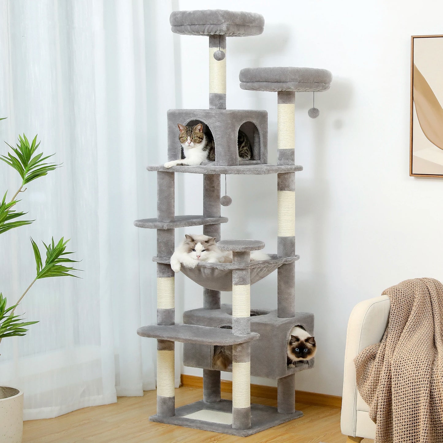Multi-Level Cat Tree Tower Scratching Posts Hammock Condo Indoor Cats