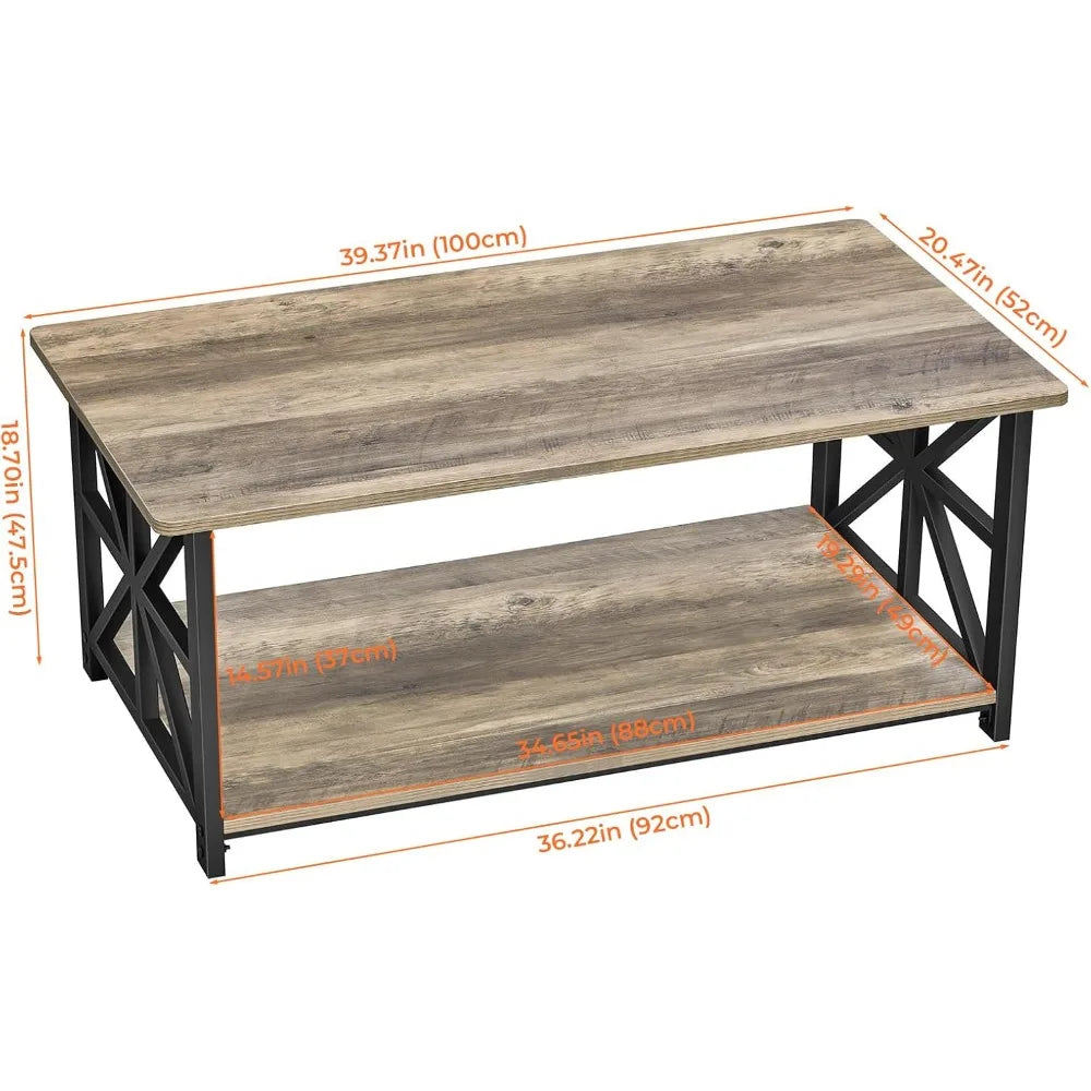 Coffee Table Round Corners Storage Shelf Minimalist Living Room 39 Inch