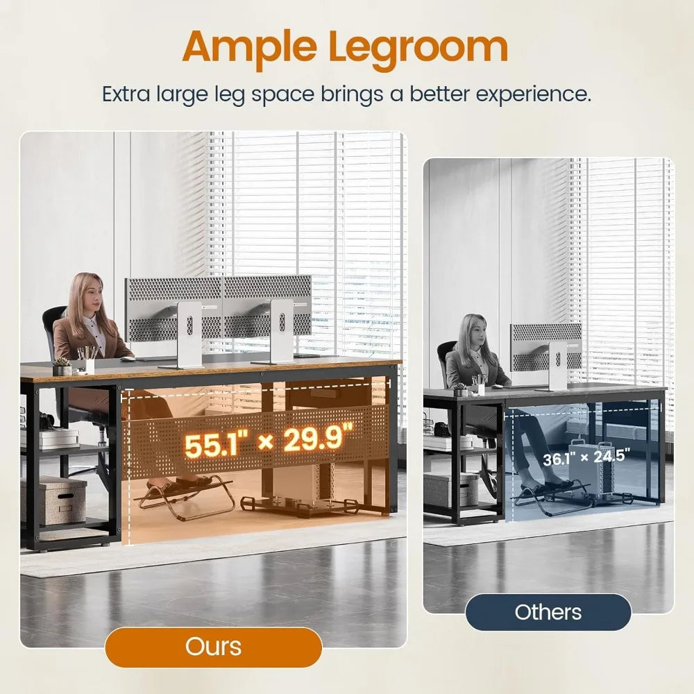 L Shaped Executive Desk with Power Outlets & Storage for Home Office