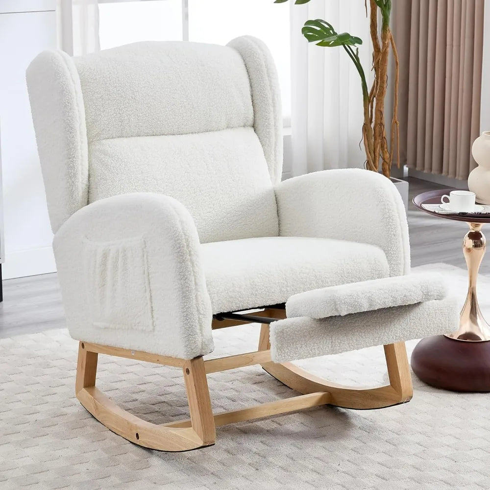 Oversized Nursery Rocking Chair Teddy Glider with Footrest and Pocket
