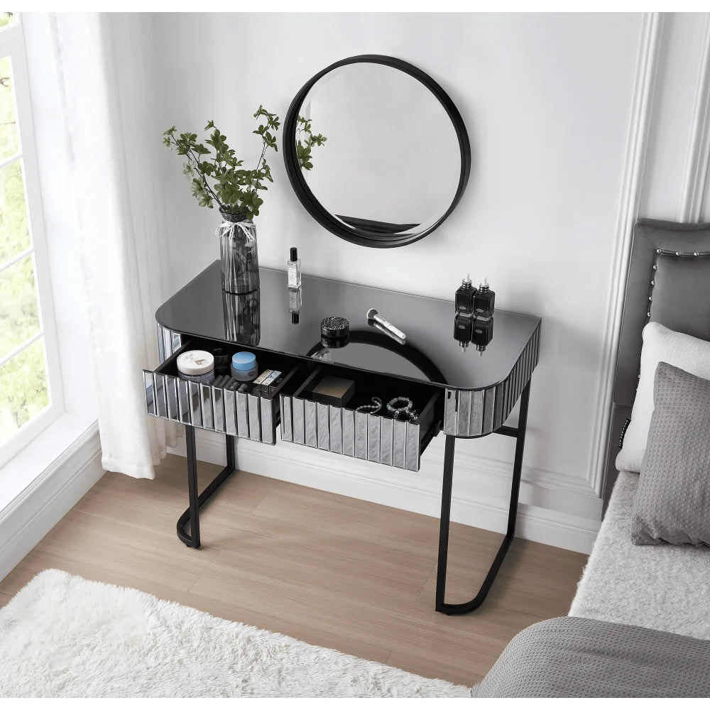 33.9" Mirrored Makeup Vanity Desk with LED Mirror and Storage Drawers