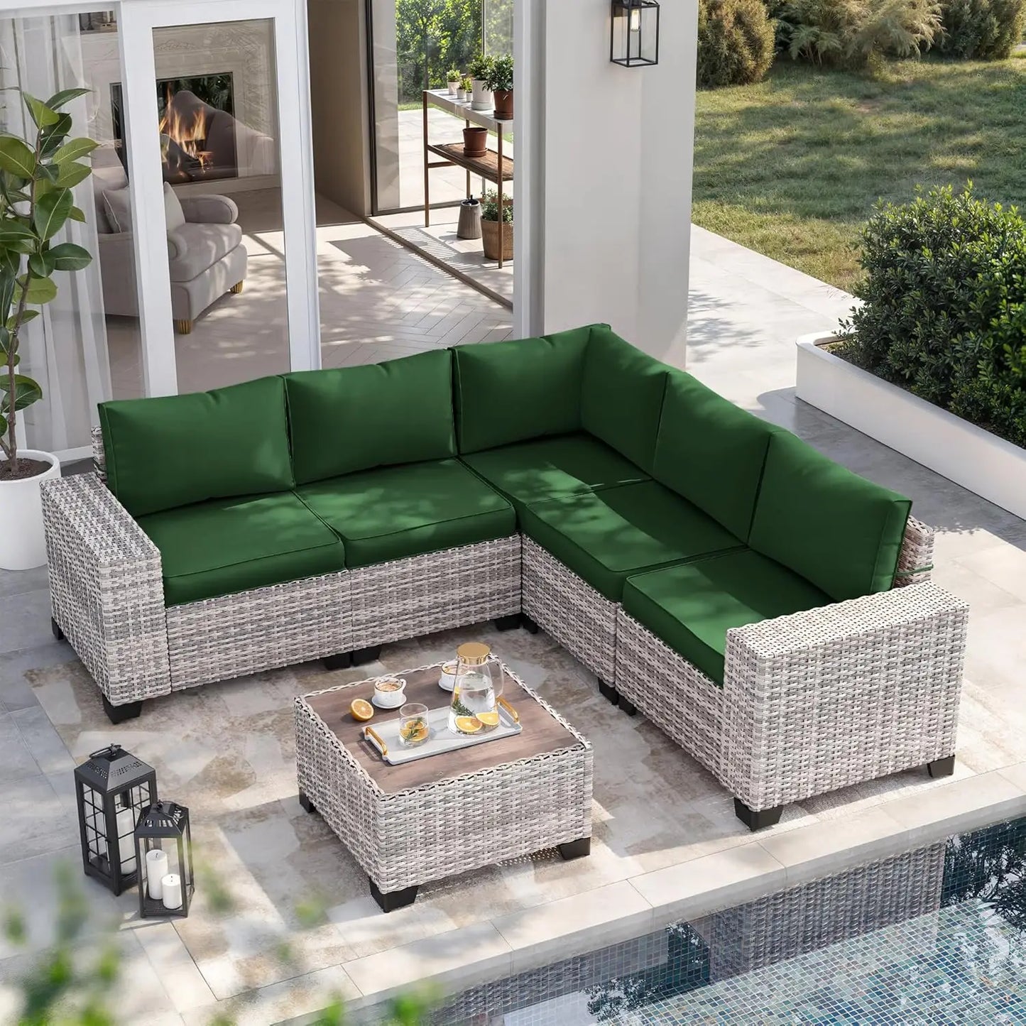 Ljustra 6-Piece Outdoor Patio Wicker Sofa Set with Cushions & Table