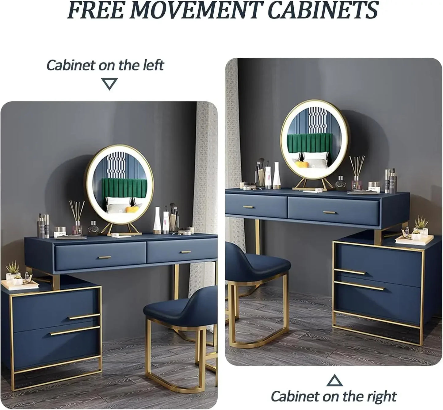 Makeup Vanity Set with Mirror Lights Dresser Table 4 Drawers Stool