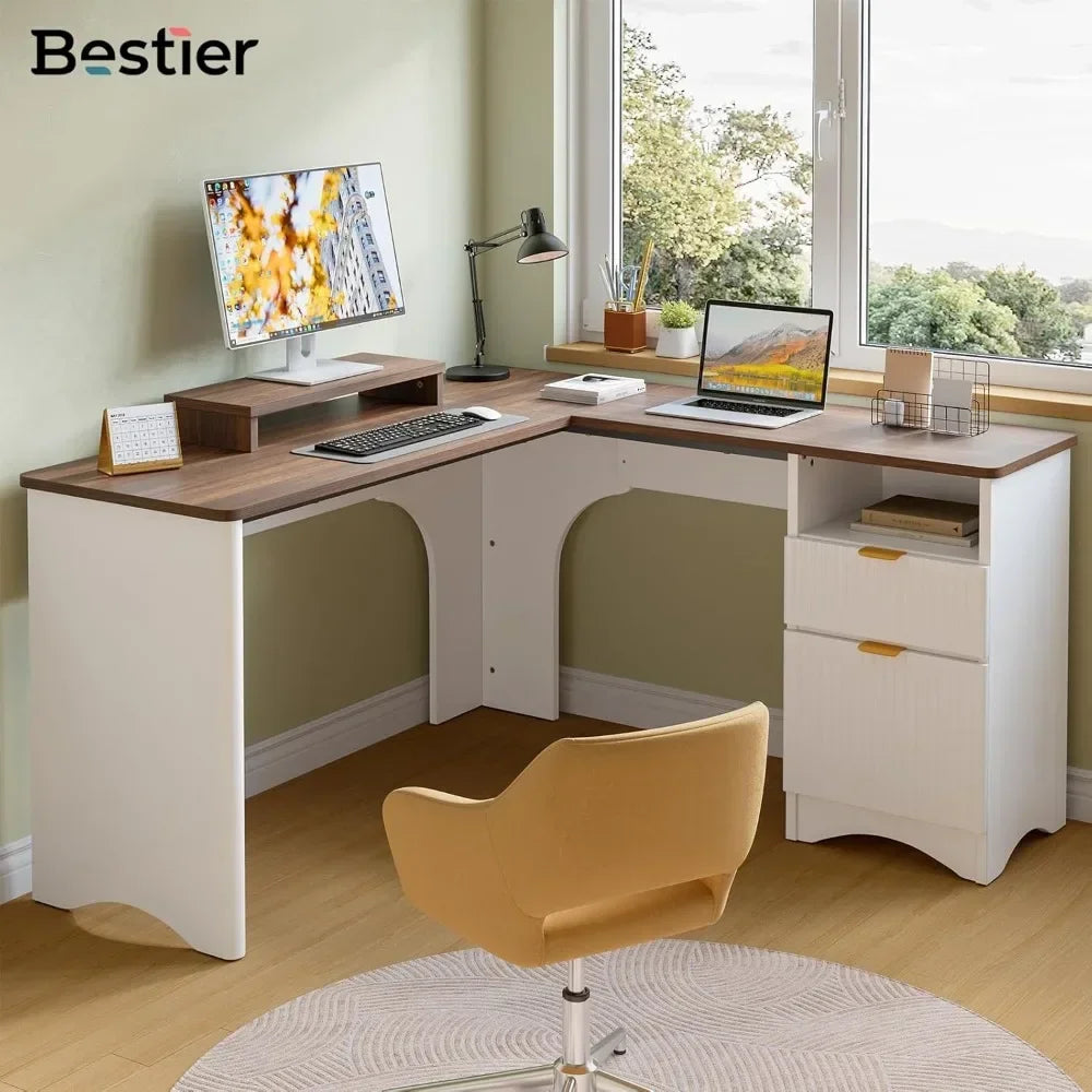 L Shaped Office Desk with File Drawer Modern Computer Desk 55.7" x 55"