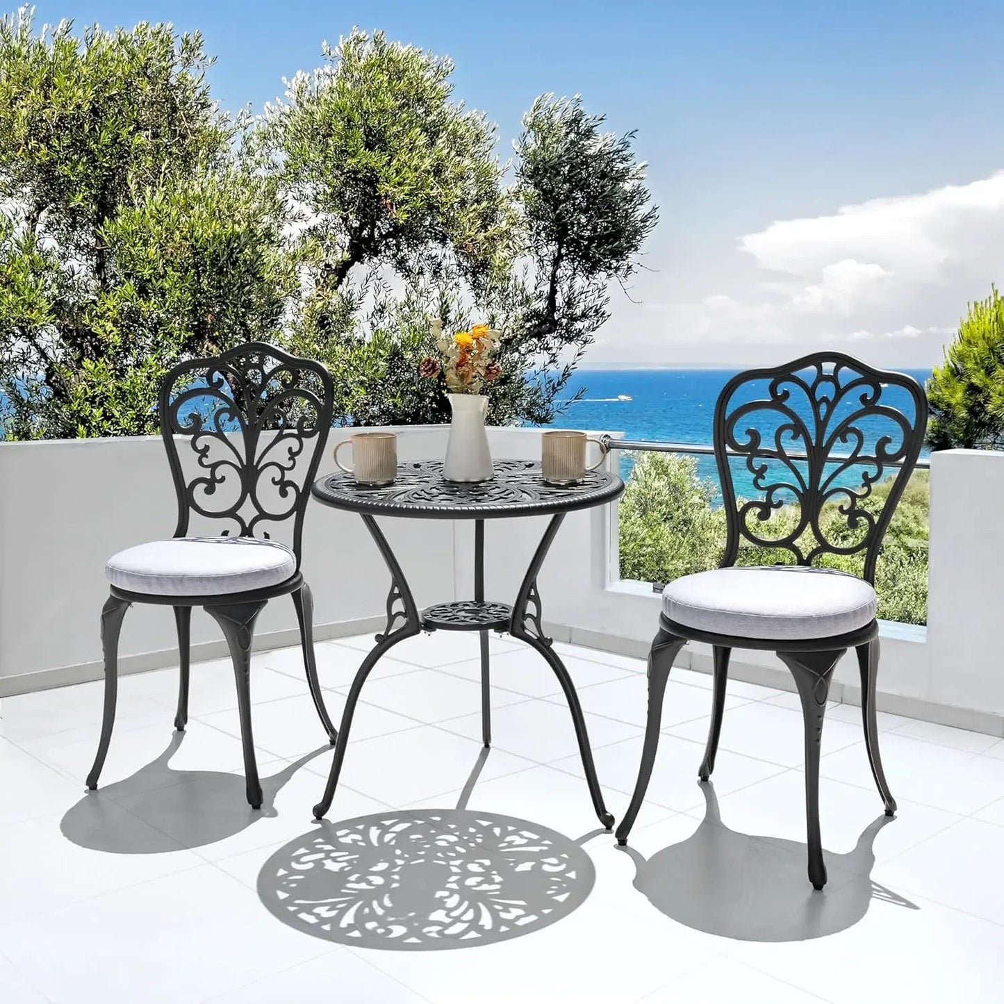 3 Piece Outdoor Bistro Table Set Cast Aluminum Patio Table Chairs Umbrella