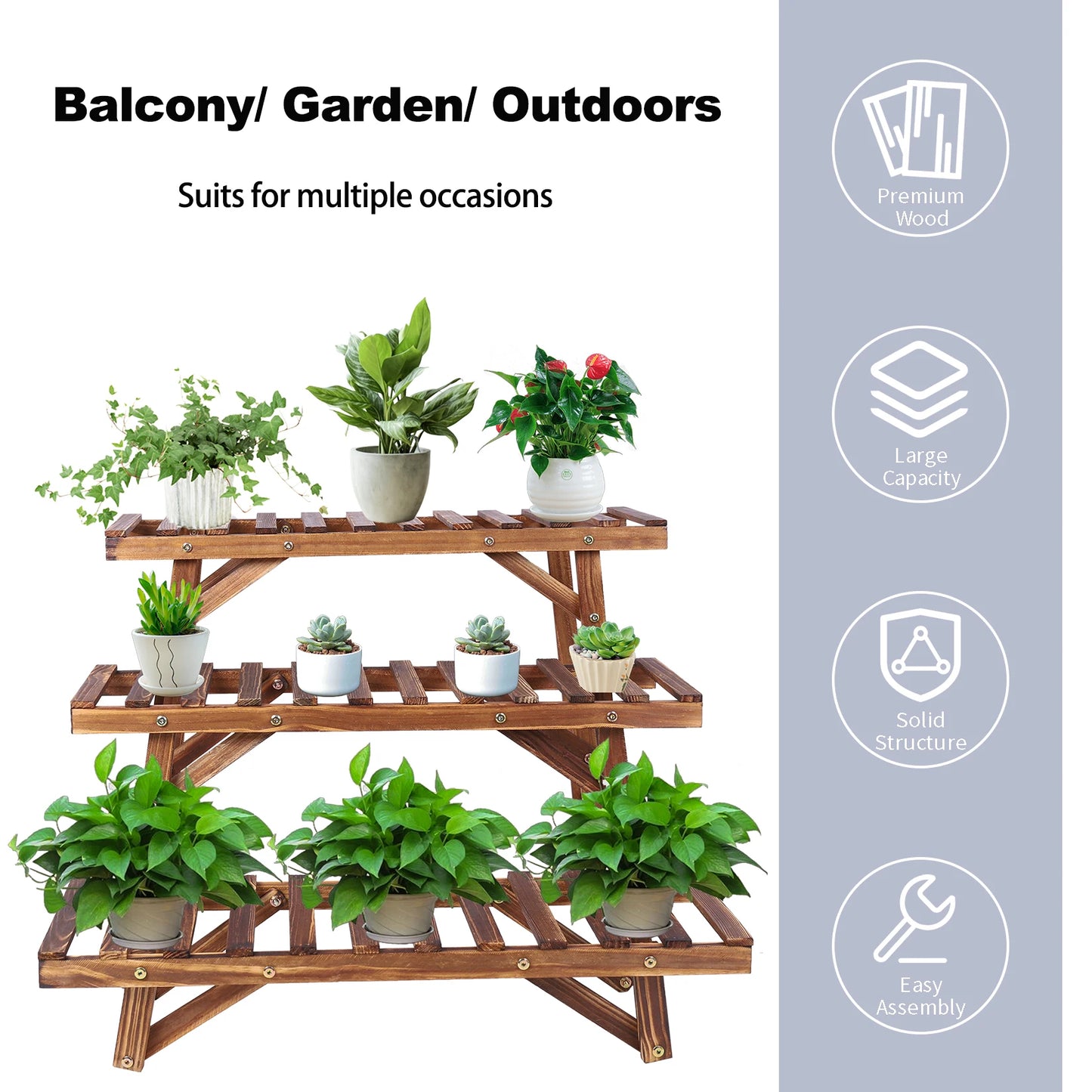3 Tier Freestanding Ladder Shelf Wood Plant Stand Indoor Outdoor Display
