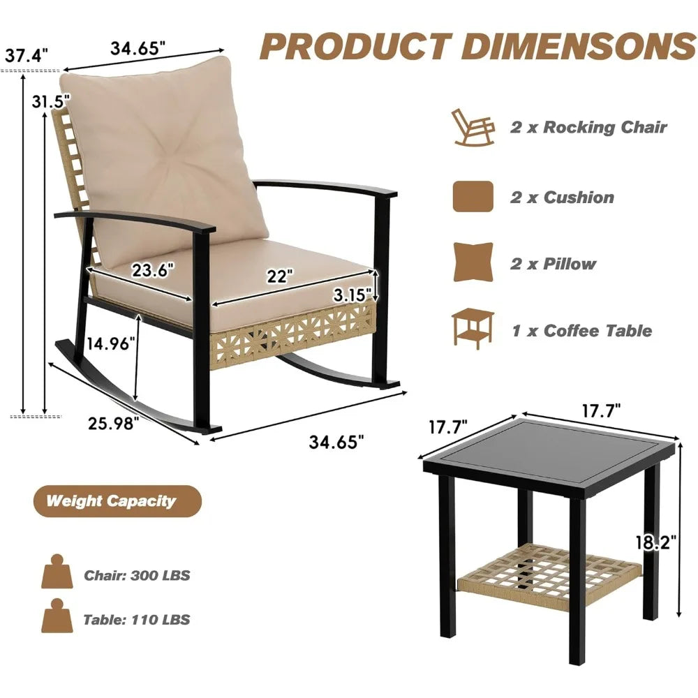 Ljustra 3 Piece Rocking Bistro Set Outdoor Patio Furniture with Coffee Table