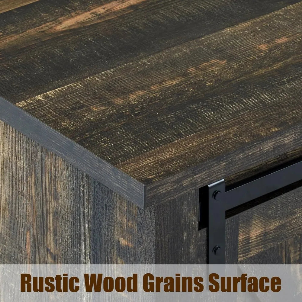 66 Inch Farmhouse TV Stand for 75 Inch TVs with Sliding Barn Door