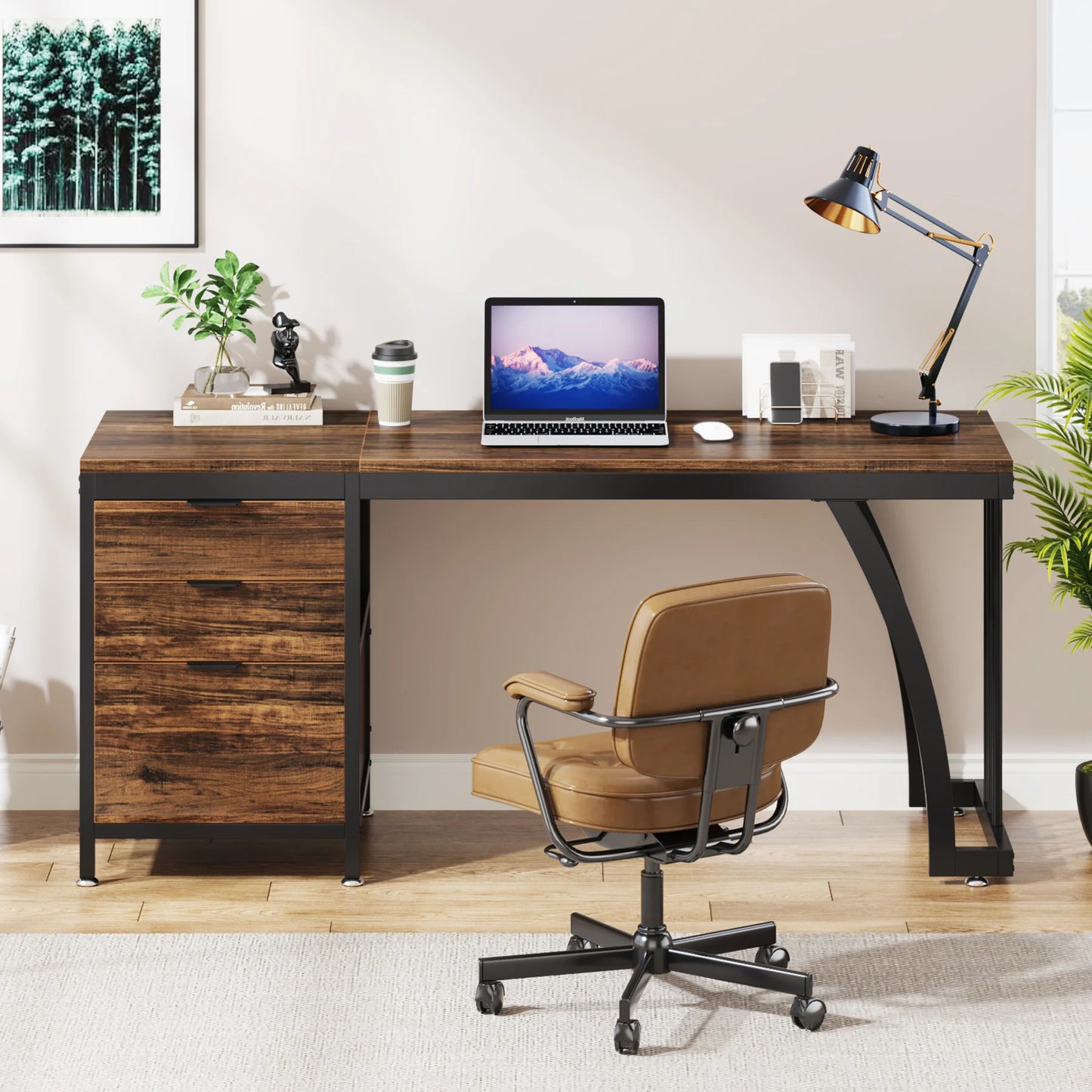Ljustra 59 Inch Computer Desk with 3 Drawers Industrial Workstation
