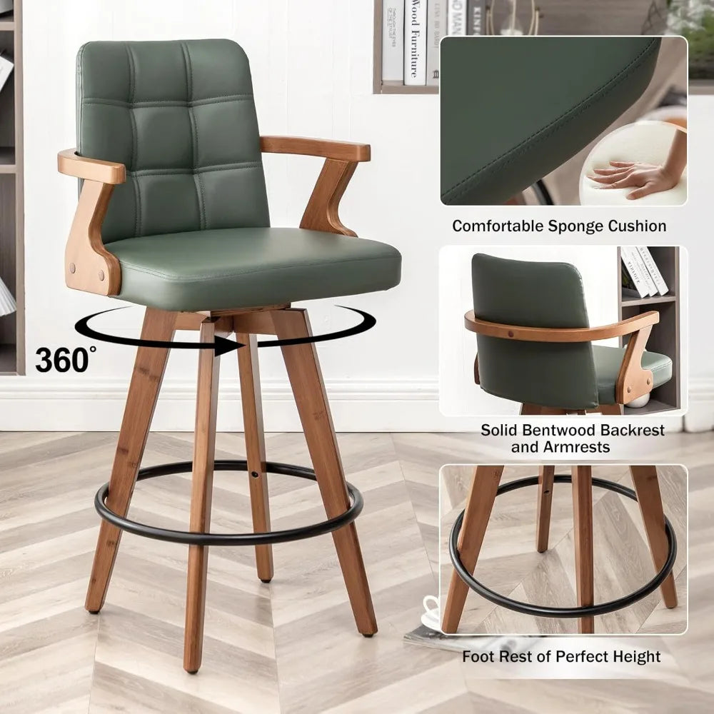 30 Inch Counter Height Bar Stools Leather Upholstered Swivel Set of 2