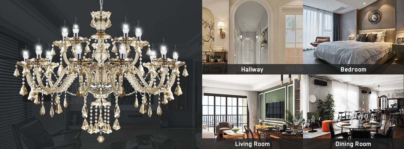 15 Arms Crystal Chandelier Pendant Light Modern K9 for Living Room