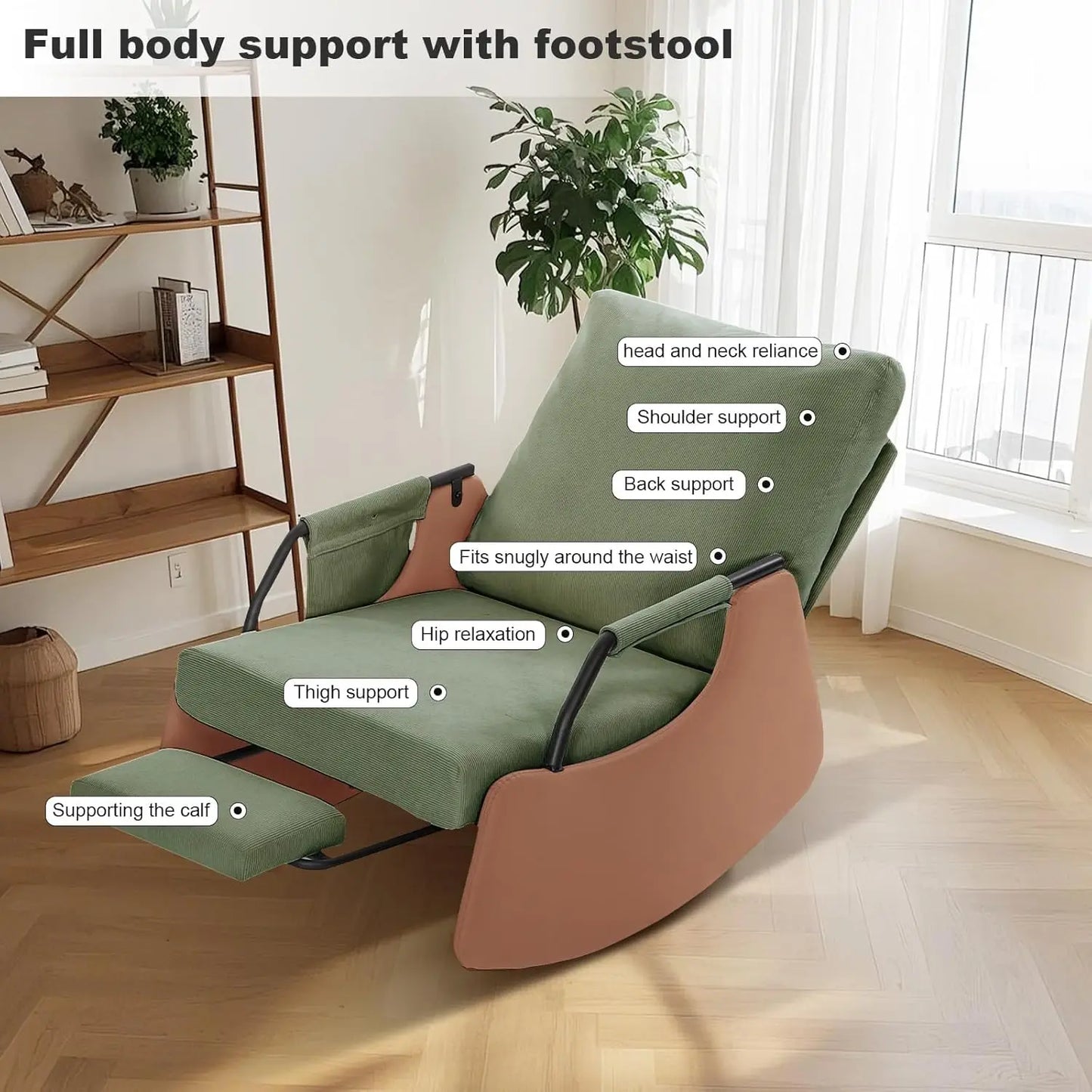 Ljustra Rocking Recliner Chair Modern Sofa Upholstered Glider 3 Levels