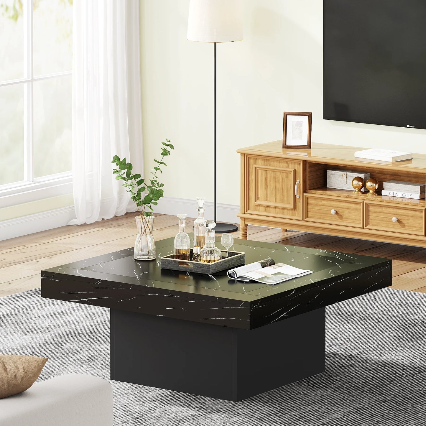 Ljustra Square LED Coffee Table Modern Minimalist Low Table for Living Room