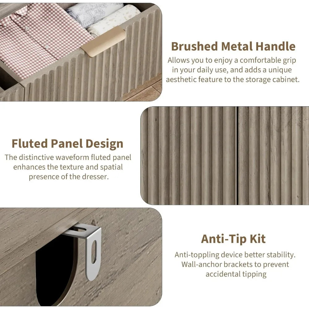 Fluted 9 Drawer Dresser Modern Chest of Drawers Storage Organizer