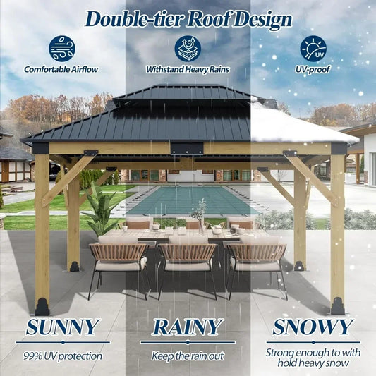 Heavy Duty Hardtop Gazebo 11FTx13FT Outdoor Cedar Wooden Gazebo